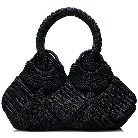 Crocheted bag with tassels, Black - Handbag Culture