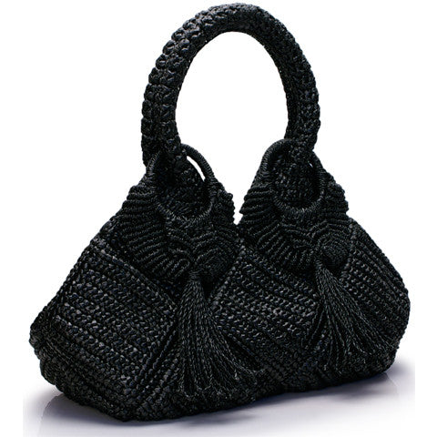 Crocheted bag with tassels, Black