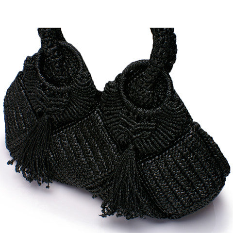 Crocheted bag with tassels, Black