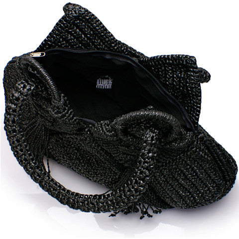 Crocheted bag with tassels, Black