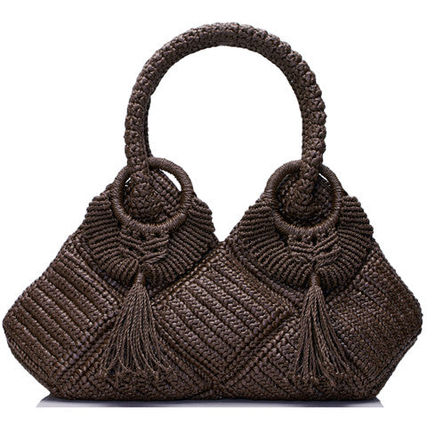 Crocheted bag with tassels, Black - Handbag Culture