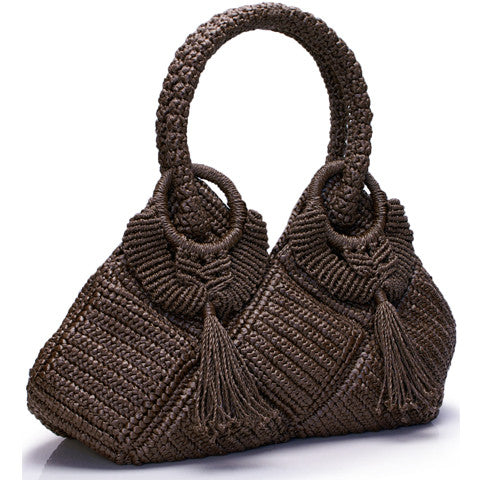 Crocheted bag with tassels, Mocha